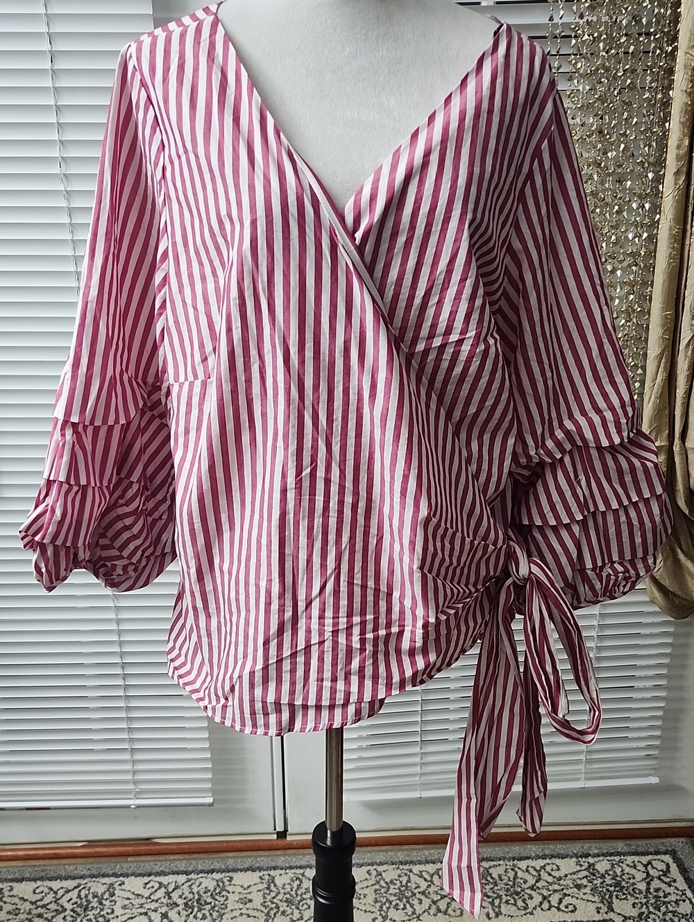 Forever 21 Pink and White Striped Wrap Blouse with Side Tie